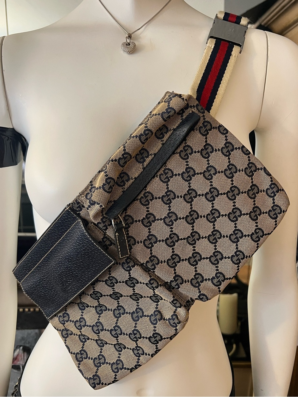 Vintage Gucci GG Canvas Web Double Pocket Belt Bag